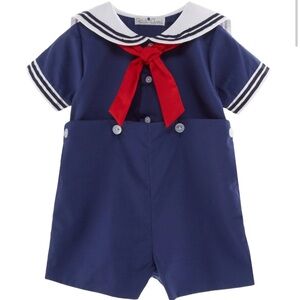 Navy Blue Sailor Romper with Red Bow